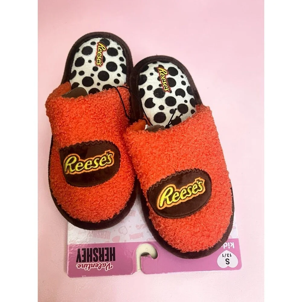 NEW Reese's Peanut Butter Cup Kids' Slip-On Mule Sherpa Slippers Size Small 13/1